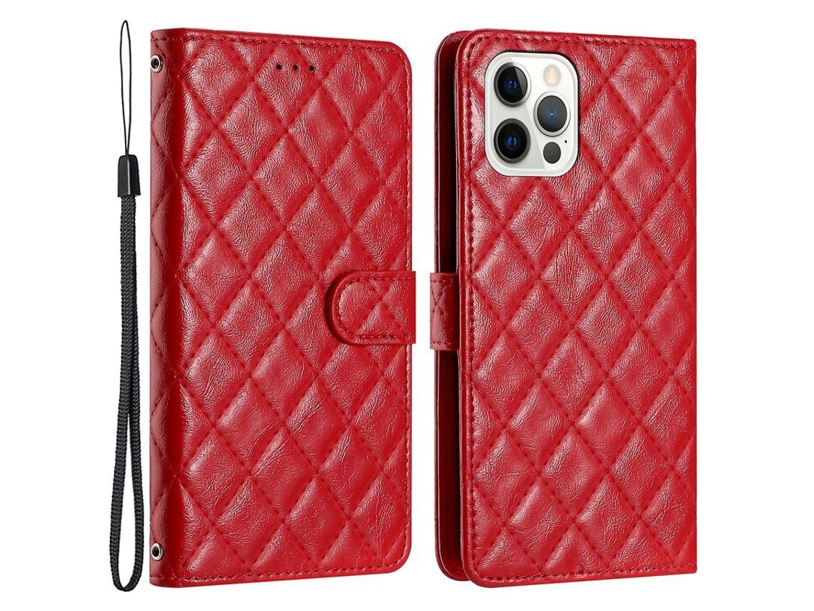 Carcasa de Couro Pu para Iphone 12 Pro Max 6.7" com Carteira e Suporte Vermelho Rojo