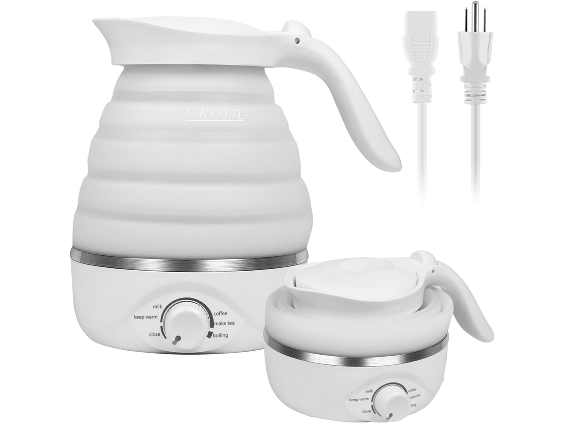 Chaleira elétrica dobrável de viagem Slowmoose, silicone de grau alimentício, 850 W, fervura rápida, 700 ml (branca)