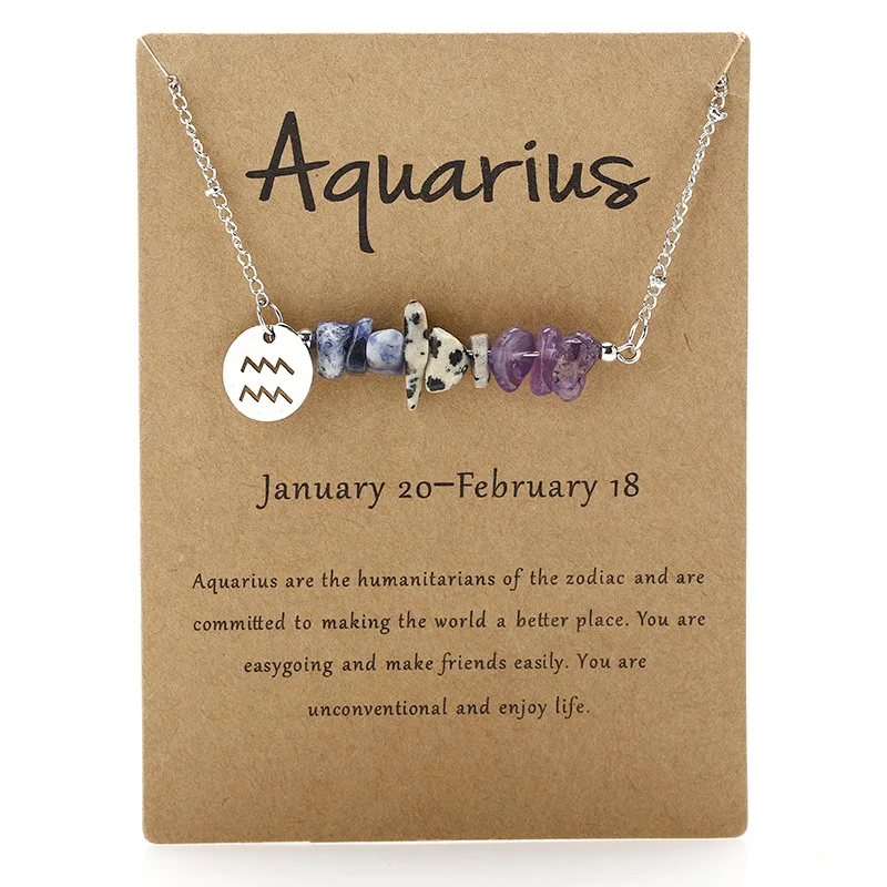 Colar com Pingente do Signo de Aquário, Feito com Contas de Seixos Naturais. MDUG