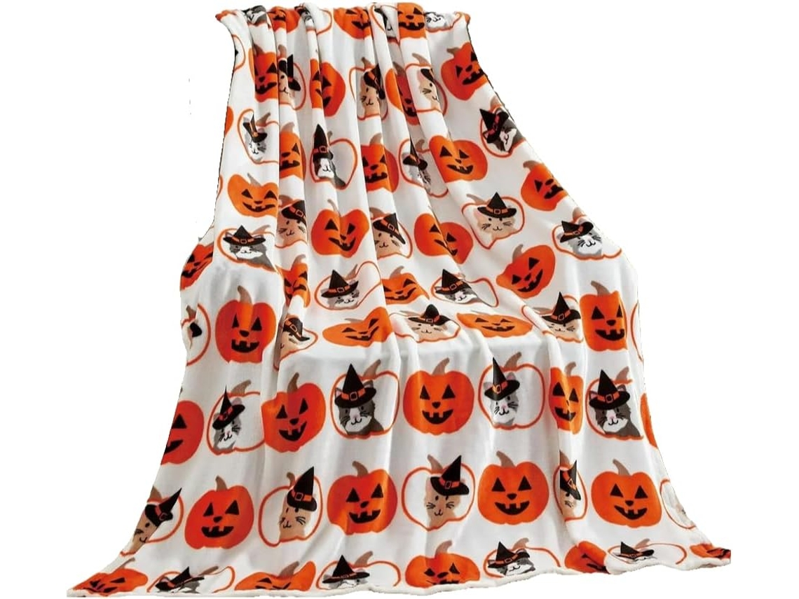 Manta de Halloween Syjym para Sofá Cama Outono Dia Ação Graças com Estampa Abóbora e Fantasma Cobertor, Macio,