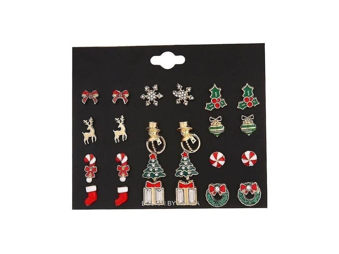 2026 12 Pares Brincos de Orelha com Design de Natal Arvore e Guirlanda Bijuterias Festivas