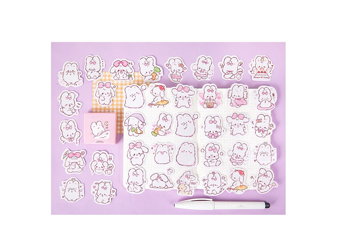 45 Adesivos De Coelhos Bonitos Kawaii Com Cores Vibrantes Para Scrapbooking E Manuais