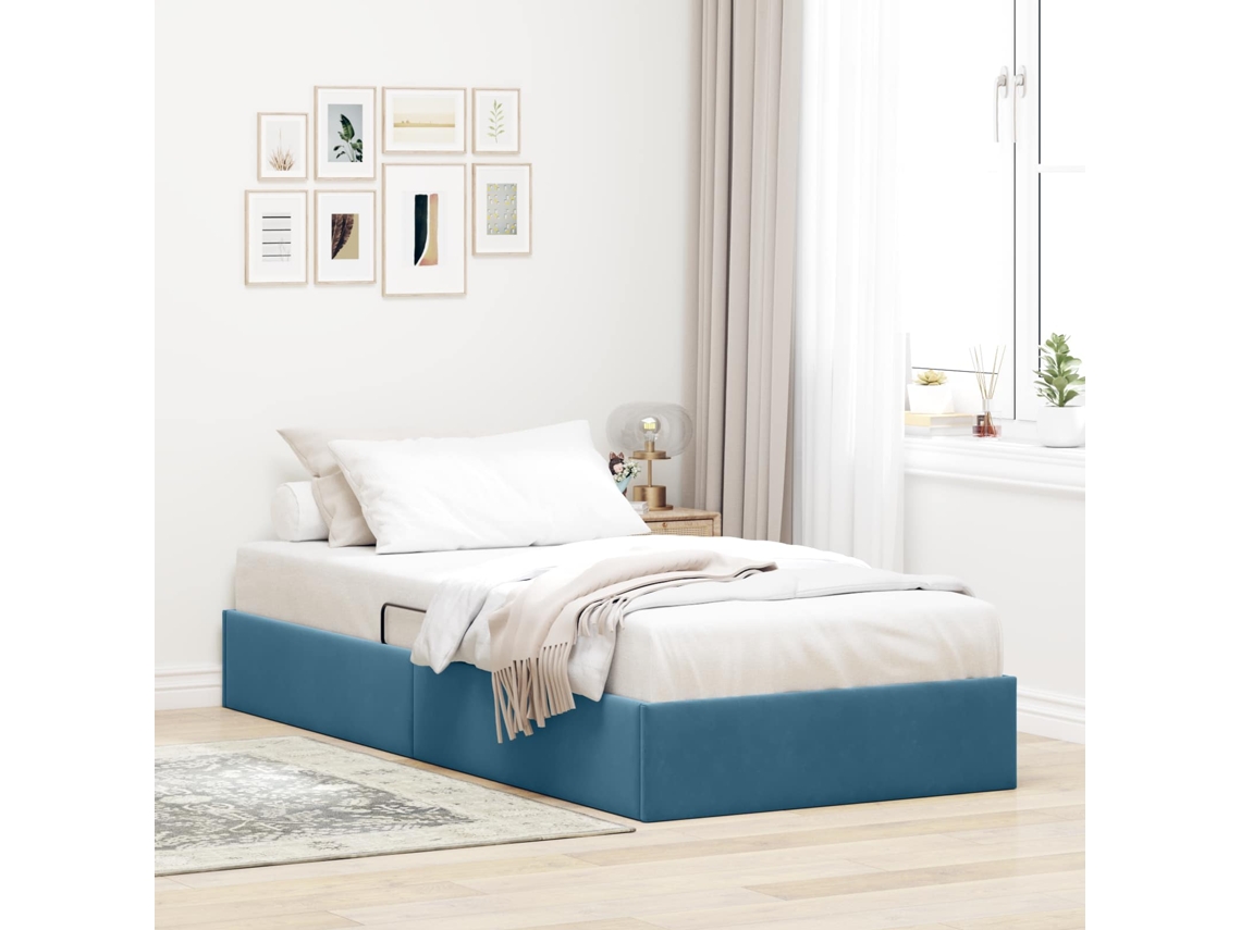 Vidaxl Estrutura de Cama Ottoman Azul Escuro 100 X 200 Cm Veludo