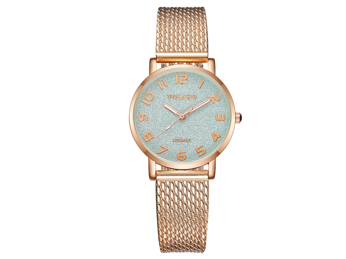 Relógio de Pulso Feminino Yolako Quartzo Pulseira Plástica Dourado Rosa+verde