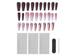 30 Unhas Postiças Longas com Strass Brilhantes e Exquisitos para Encontros e Festas 06
