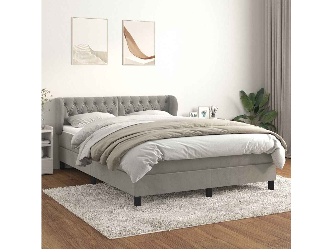 Vidaxl Cama Com Molas/colchão 140x200 Cm Veludo Cinzento-claro