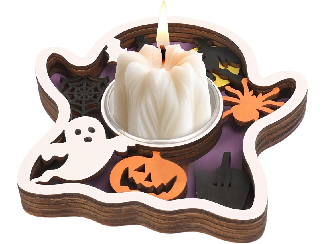 Castiçais de Madeira para decoração de festa de Halloween |