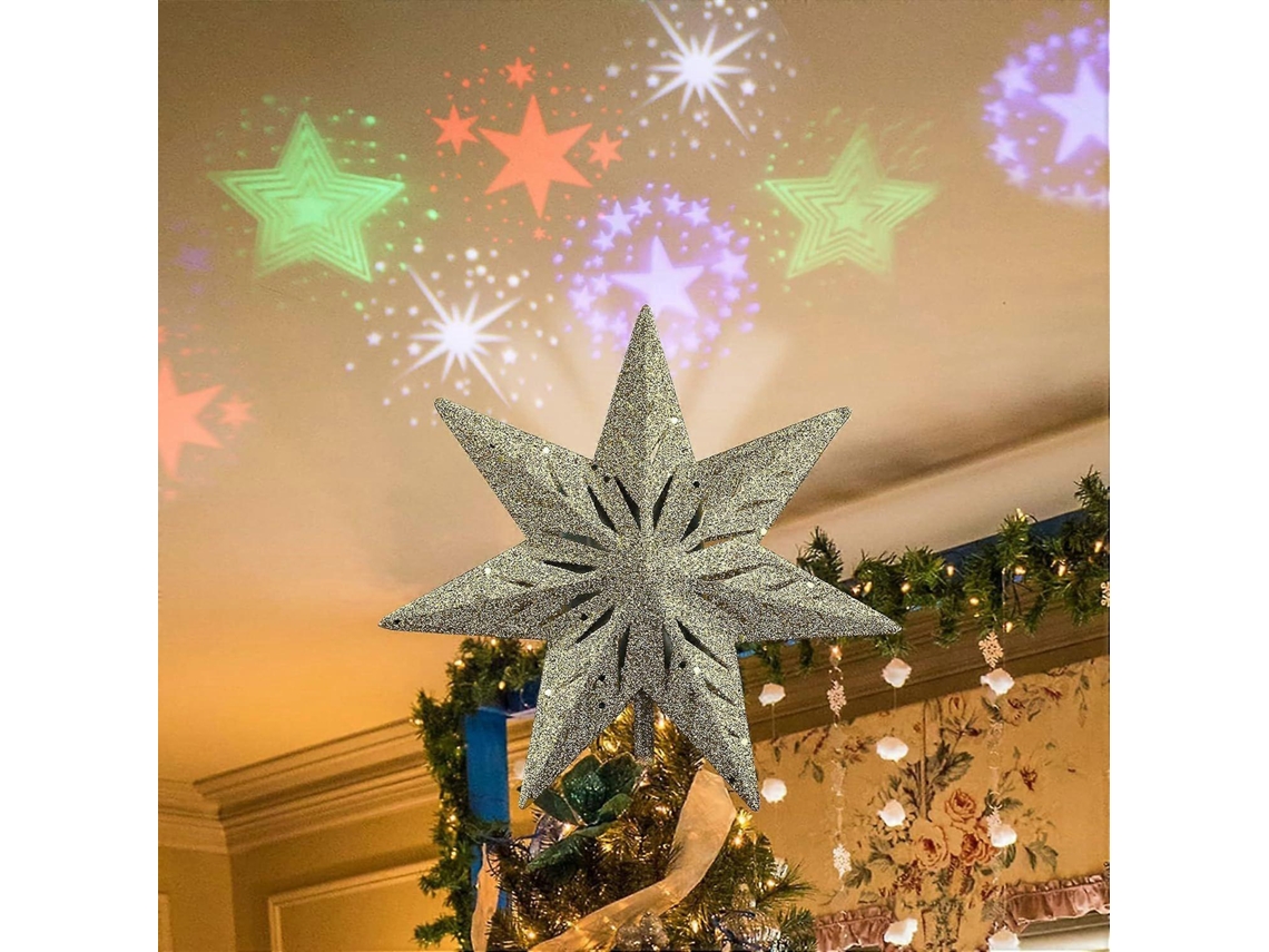 Estrela De Natal Para Árvore Com Projetor Luminoso E Acabamento Vazado, 8 Polegadas