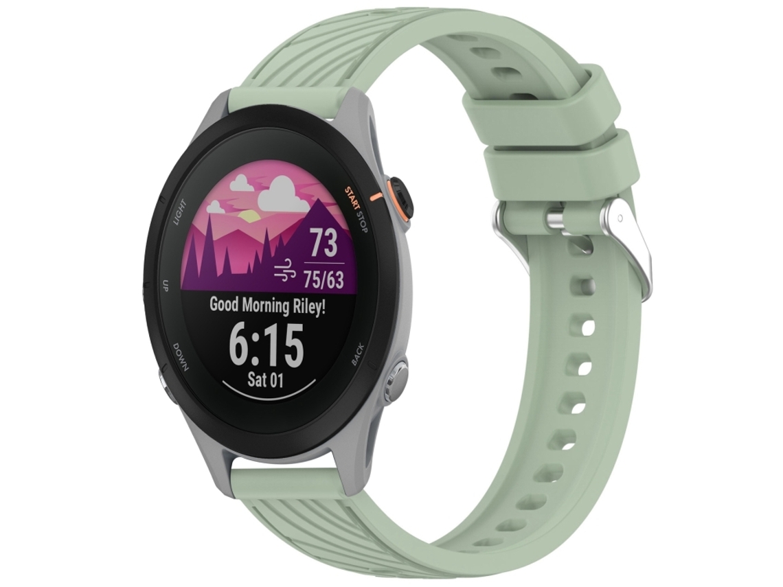 Bracelete para Garmin Forerunner 255s XIAOMOYU em Silicone Textura Listrada com Fivela de Aço Prate Verde Claro (18mm)
