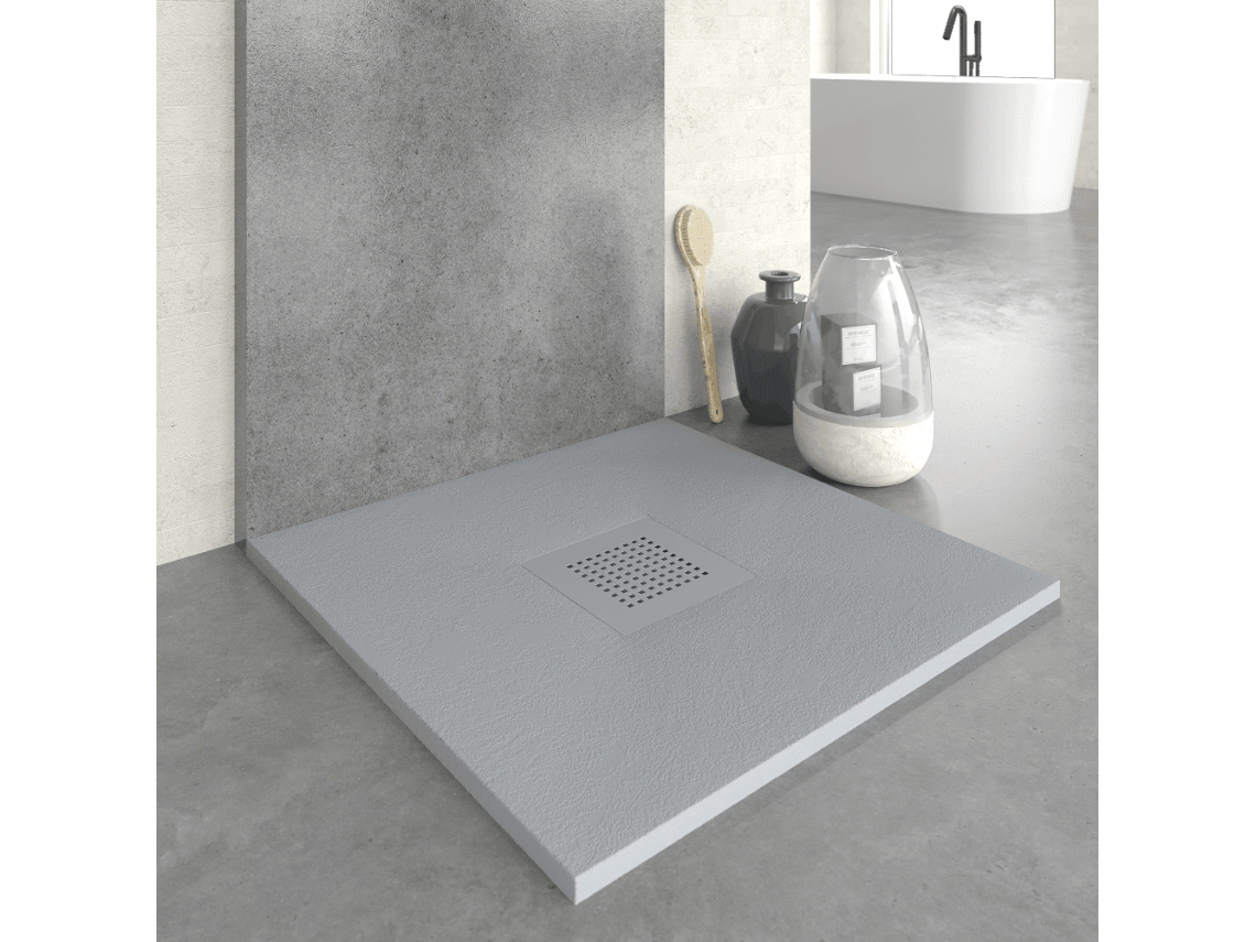 Base de Duche de Resina Slate Cinza 90x70 Cm com Grade RC