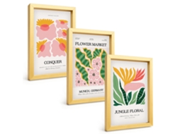 Composição De Quadros Flores, Folhas, Pôsteres Modernos Espelharte (3 Peças 20x30 Cm)