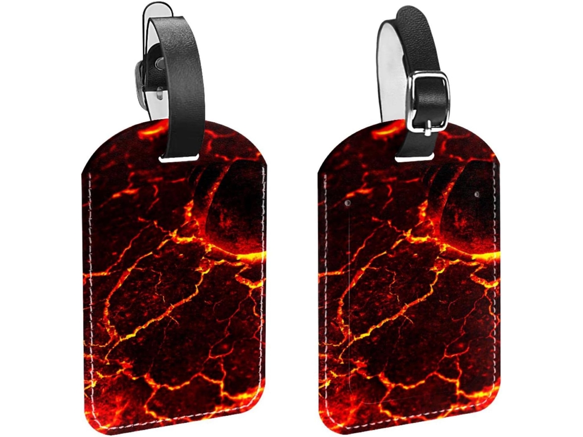 Conjunto De 2 Etiquetas Bagagem Em Couro Sintético Proteção Privacidade Superfície Lava Vulcânica Textura Magma