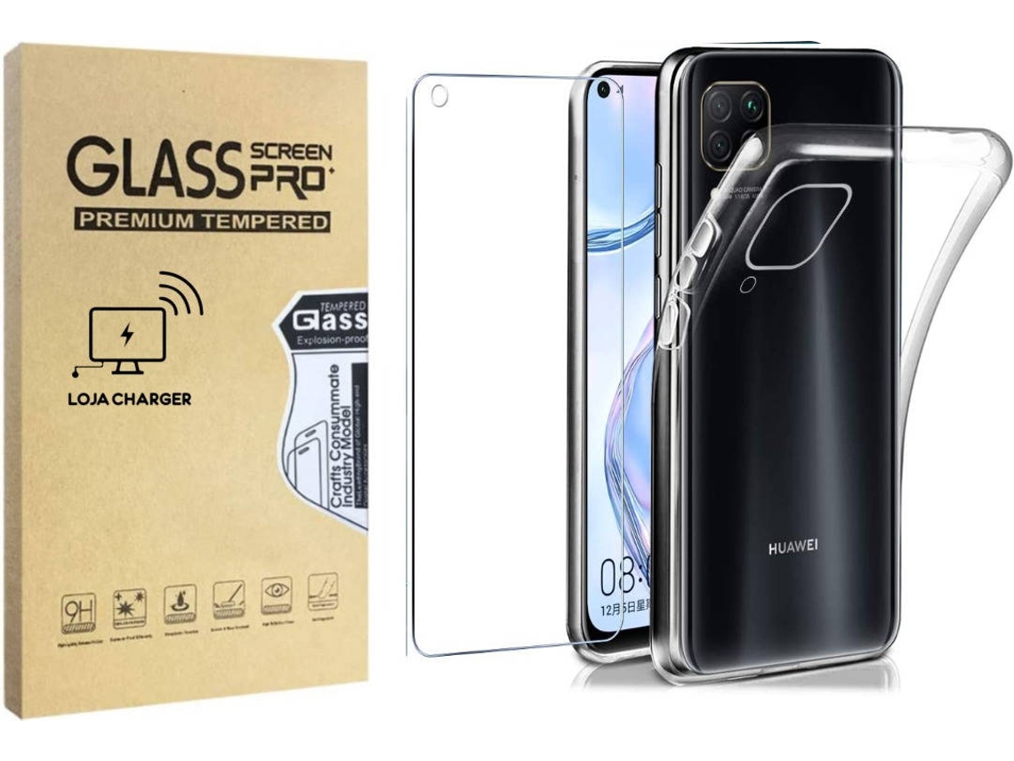 Capa e Película Vidro Temperado Huawei P40 Lite LOJA CHARGER Transparente