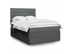 Vidaxl Cama Com Molas/colchão 140x200 Cm Tecido Cinzento-escuro