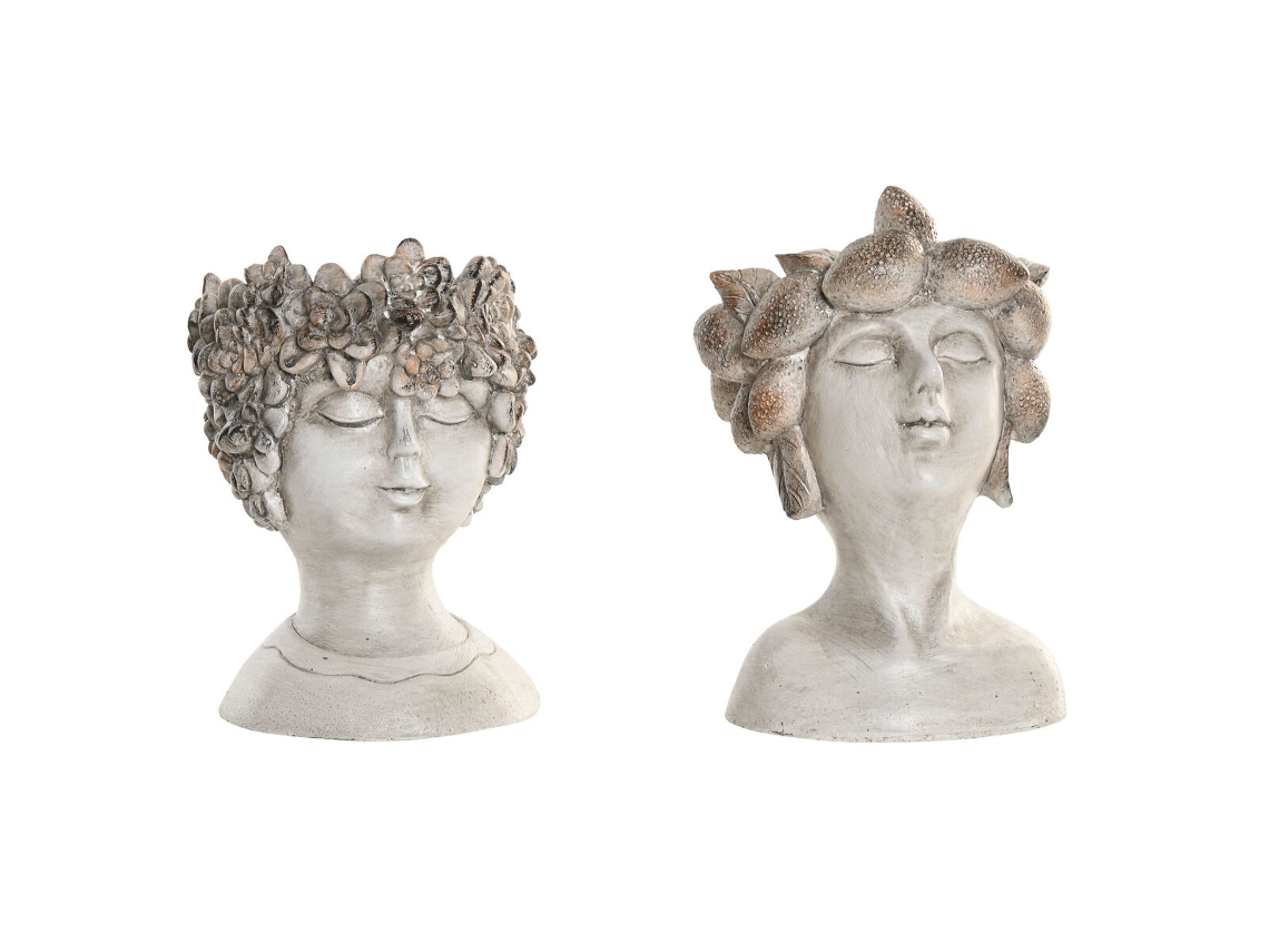 Plantador Home Esprit Cinzento Resina Face Shabby Chic 18 X 15 X 23 Cm (2 Unidades)