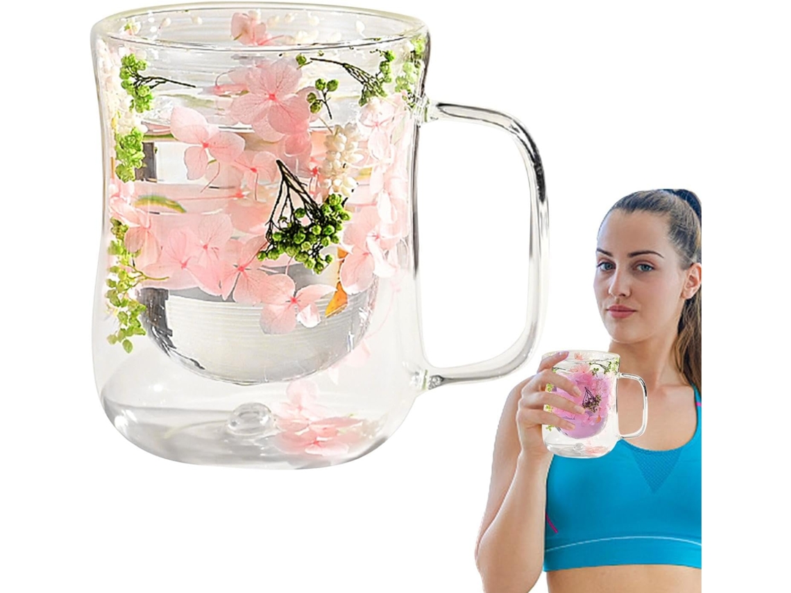 Xícaras De Vidro Com Parede Dupla E Flores Secas.