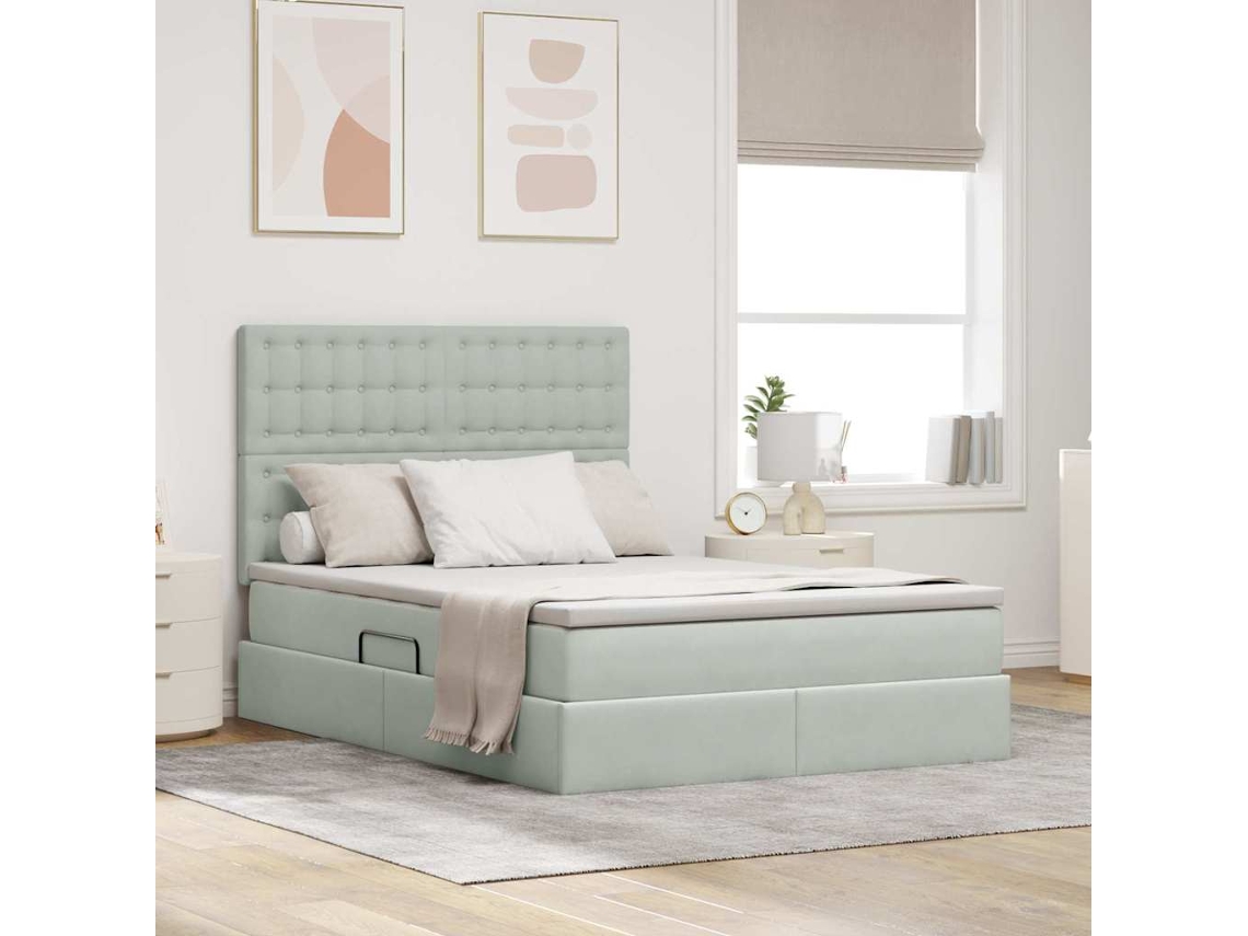 Vidaxl Cama De Armazenamento Led Com Colchão Cinzento-claro