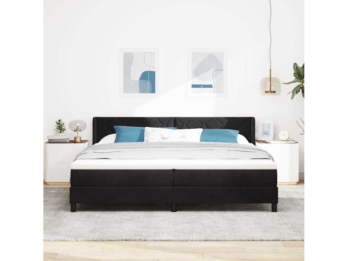 Vidaxl Cama Box Com Cabeceira Manual Preto 200 X 200 Cm Veludo
