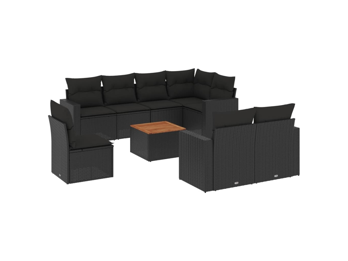 Conjunto de 9 sofás para jardim com almofadões Vime Pe Preto MAISON EXCLUSIVE (N/A)