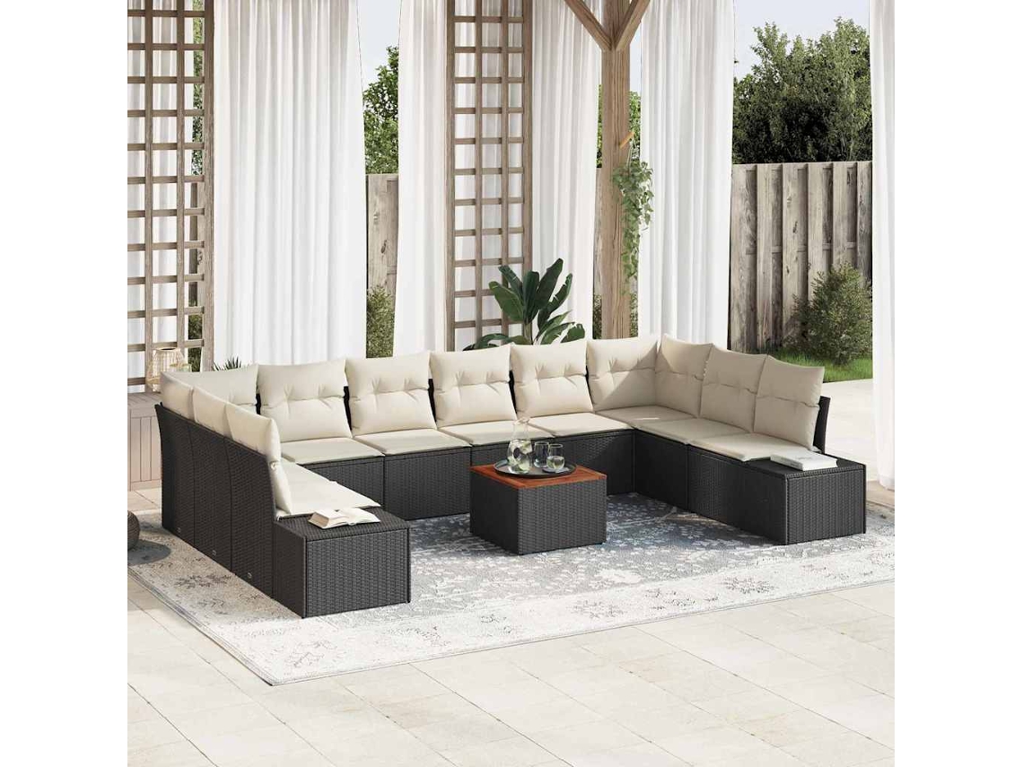 Vidaxl Conjunto De Sofá De Jardim 11 Unid. Preto E Branco