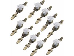 Conjunto De 10 Puxadores Cerâmica Branca Para Armários, Com 41mm De Diâmetro, Em Formato De Rosa Com Placa Bronze