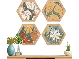 Decoração De Parede De Madeira, Arte De Parede Boêmia De Madeira Para Uso Interno | Conjunto De 4 Pe Gokoco