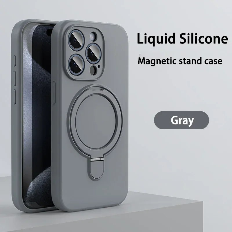 Capa Protetora Magnética De Silicone Líquido (para Iphone 16 Pro Cinza), Carregamento Sem Fio, Suporte Invisível.