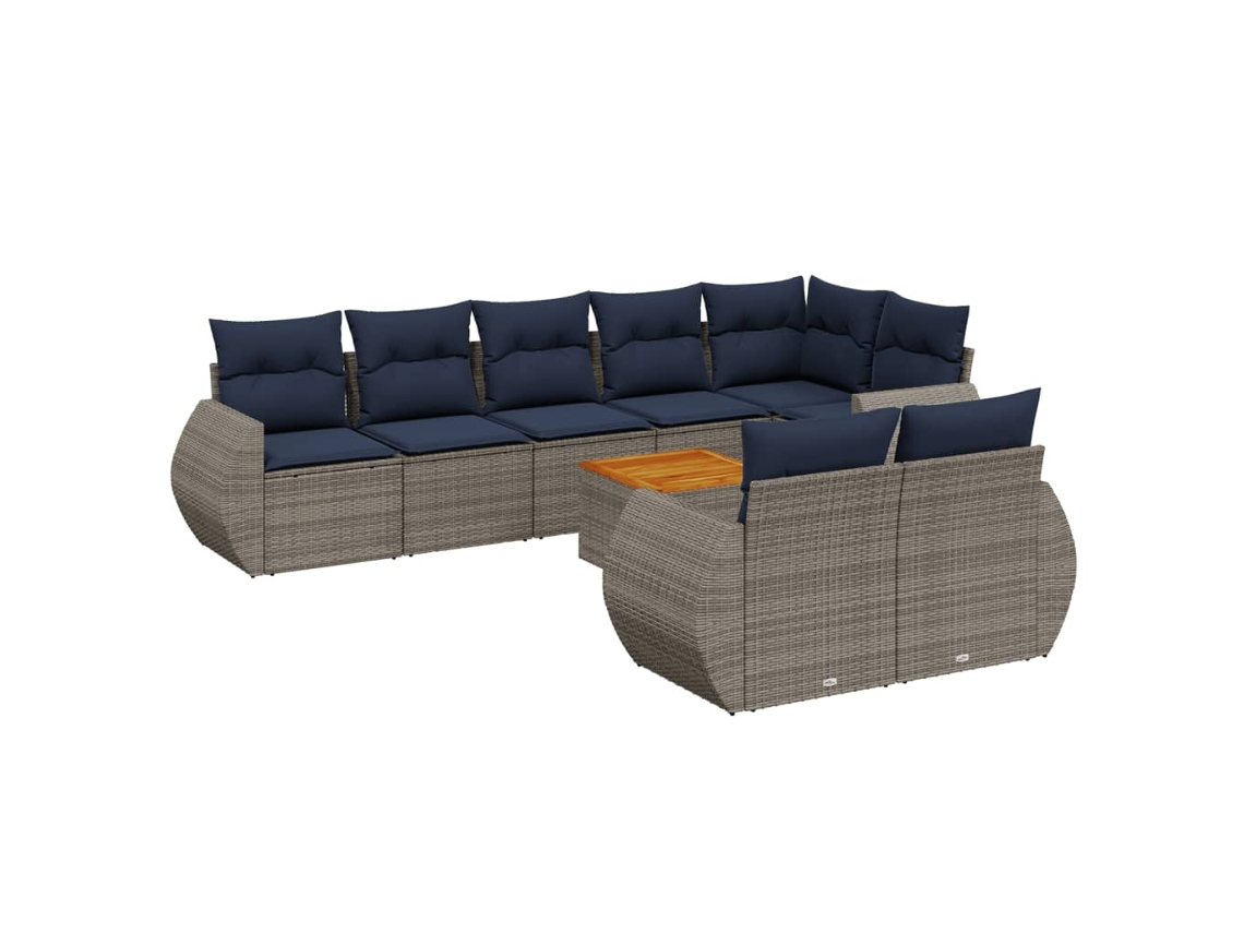 Conjunto de Sofá de Jardim, 9 Peças, Almofadas, Rattan Cinza MAISON EXCLUSIVE