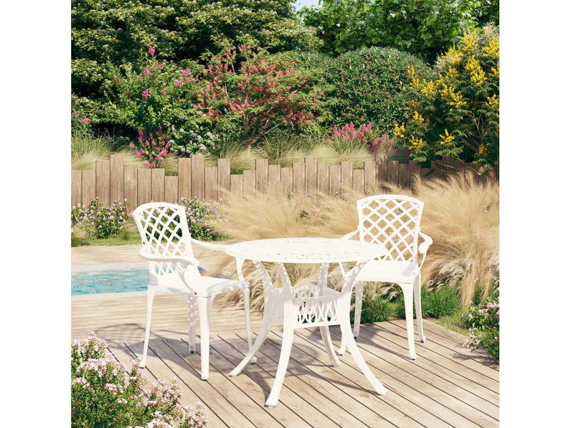 Vidaxl 3 Pcs Conjunto De Bistrô Alumínio Fundido Branco