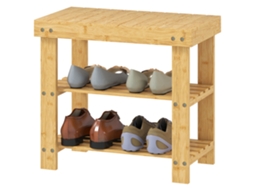 Banco Sapateira De Bambu Organizador De Com 2 Prateleiras Para 4 Pares De 50x28x45 Cm Madeira
