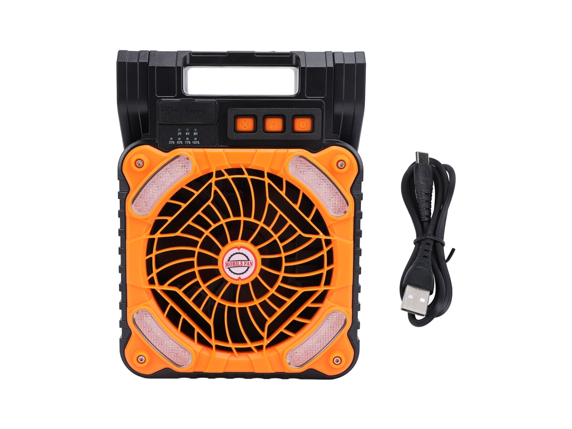 Venteador Solar Portátil Recarregável Camping Laranja