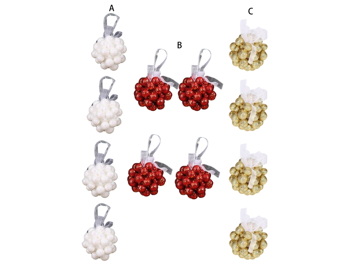 Decoração De Natal 3d 12 Peças Vermelho Ouro Branco