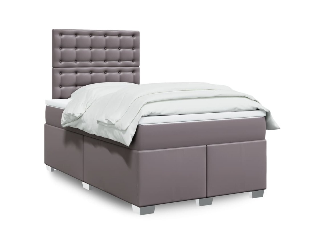 Vidaxl Cama Com Molas/colchão 120x200 Cm Couro Artificial Cinzento