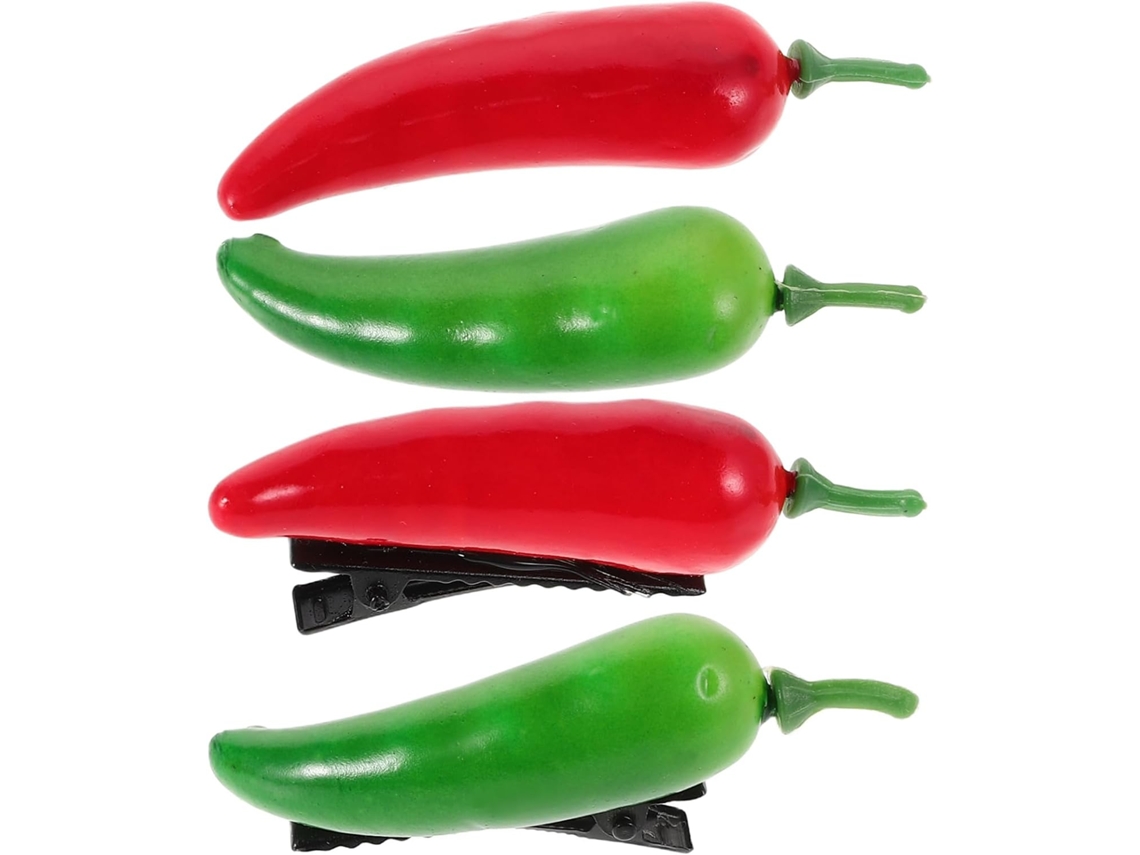 Presilhas de cabelo Criativas em formato de pimenta, conjunto com 4 unidades.