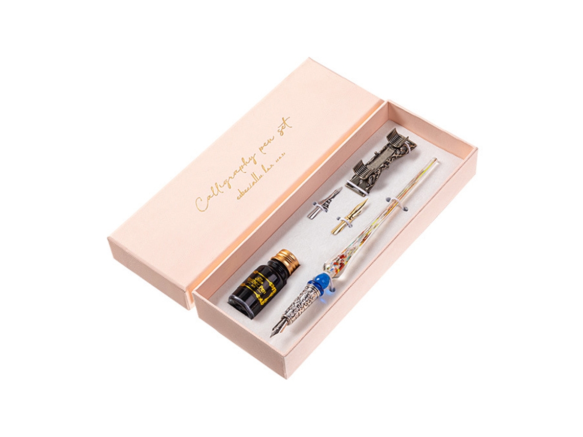 Set De Pluma De Caligrafía Vintage Com Pluma De Vidro E Tinta