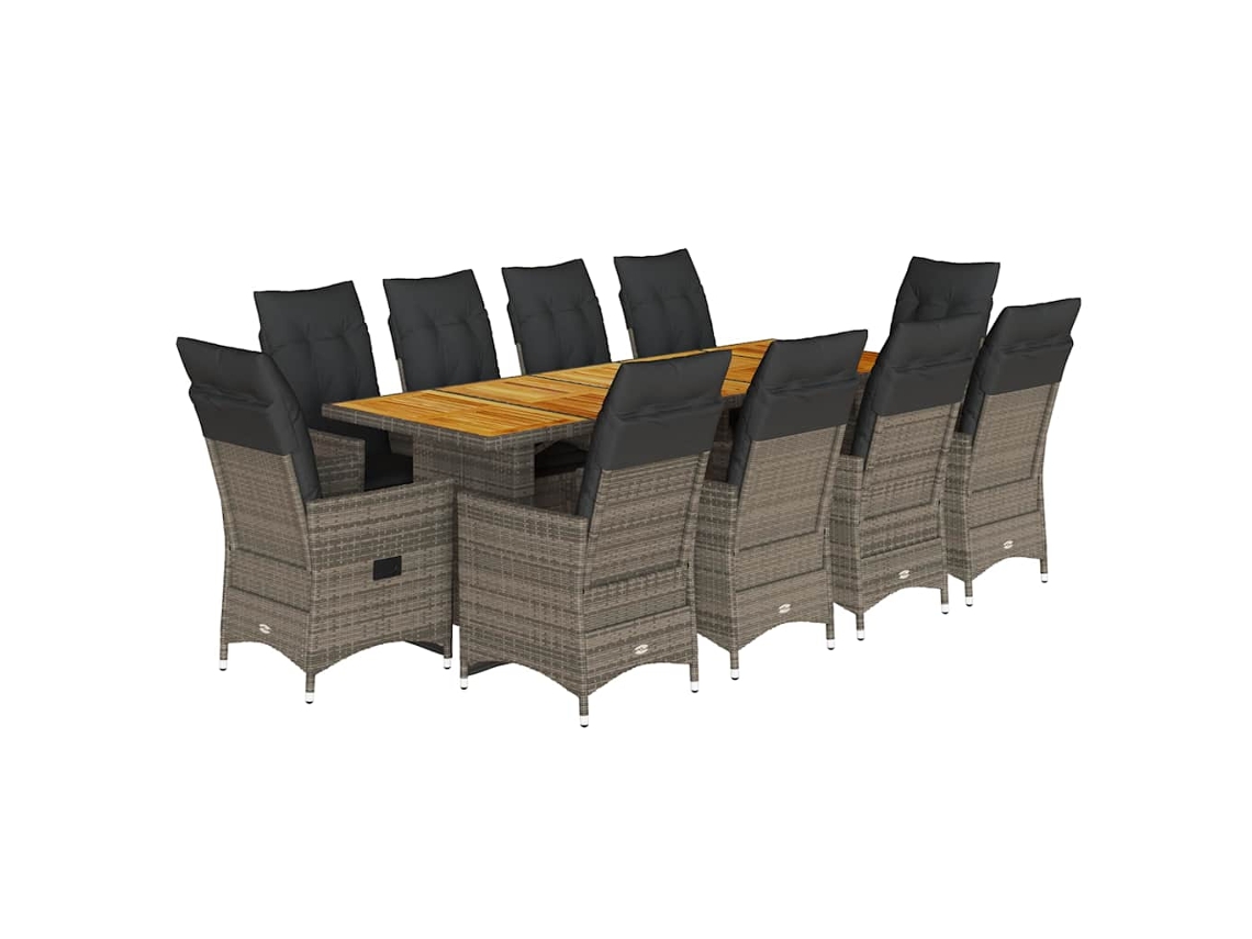 Maison Exclusive - 11 Pcs Conjunto Bistrô De Jardim C/ Almofadões Vime Pe Cinzento