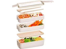Marmita Bento Japonesa Reutilizável Com 3 Compartimentos, Recipiente Para Preparo De Alimentos Com Garfo E Colher