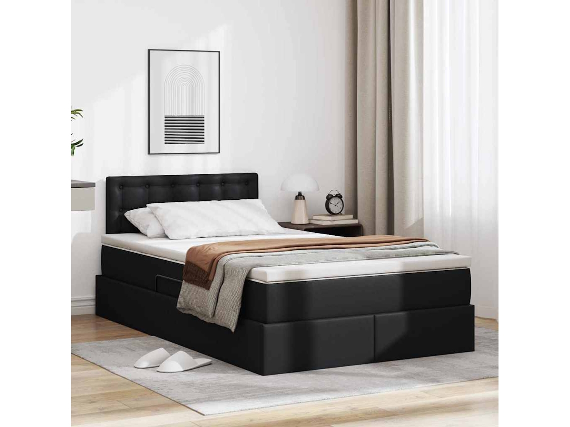 Vidaxl Cama Com Arrumação E Colchão Preto 120 X 200 Cm Couro Sintético