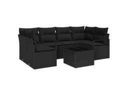 Conjunto 7 Sofá De Jardim Vidaxl Preto Vime Pe (234 X 122 X 85 Cm)