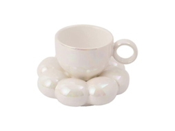 Caneca De Café Com Prato Em Cerâmica De Alta Qualidade, Design Floral, 6.7 Fl, Branca - Ideal Para Presente
