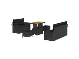 Conjunto 8 Sofá De Jardim Vidaxl Preto Vime Pe (90 X 55 X 71 Cm)