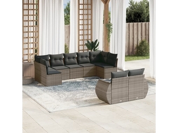 Vidaxl 9 Pcs Conjunto Sofás P/ Jardim Com Almofadões Vime Pe Cinzento