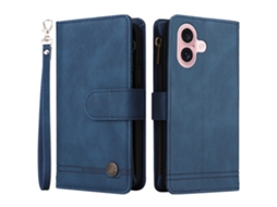 Capa Em Couro Pu Azul Para Apple Iphone 16