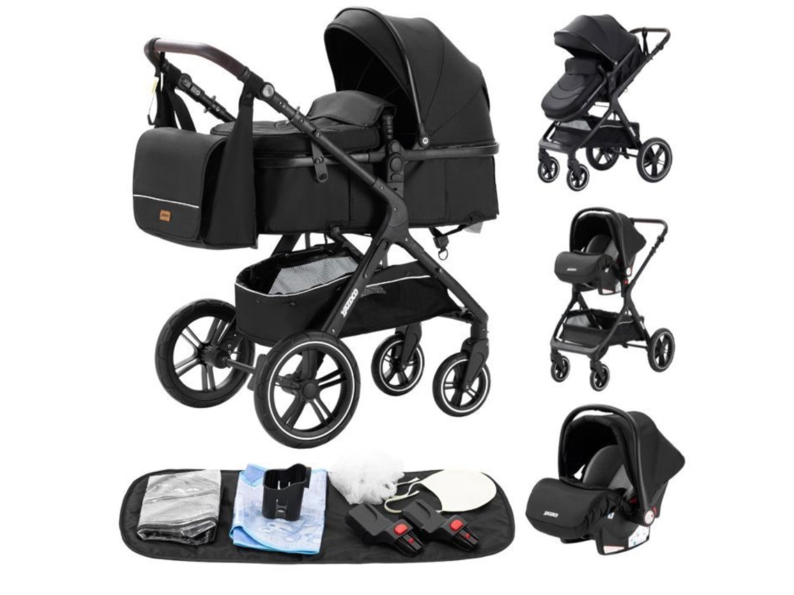 Carrinho Combinado 3 Em 1 Com Bçcinho E Assento De Carro Até 15kg Preto Yazoco