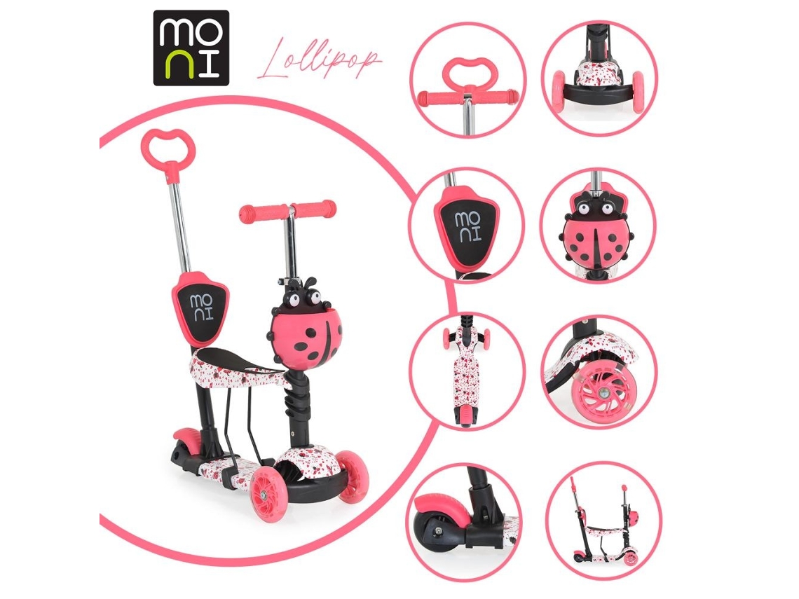 Scooter Evolutiva Lollipop com Assento e Alça dos Pais Red MONI