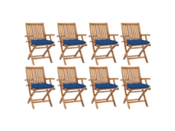 Vidaxl Cadeiras De Jardim Dobráveis C/ Almofadões 8 Pcs Teca Maciça