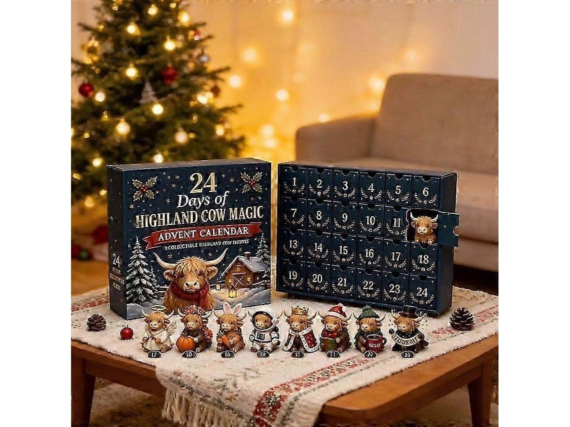Calendário De Advento Com 24 Mini Estátuas De Vaca Highland