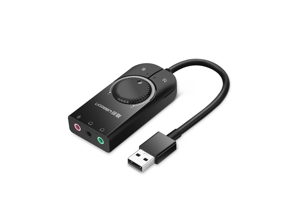 Placa de som externa Brilvibera com controle de volume USB e de 3,5 mm
