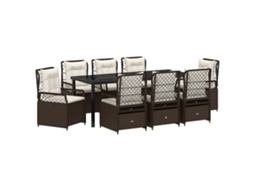 Conjunto 9 Conjunto De Jantar Para Jardim Vidaxl Castanho Vime Pe (200 X 80 X 73 Cm)