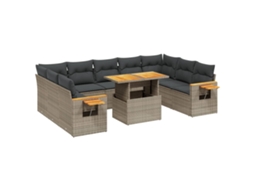Conjunto de 11 Sofás de Jardim com Almofadões Vime Pe Cinzento MAISON EXCLUSIVE